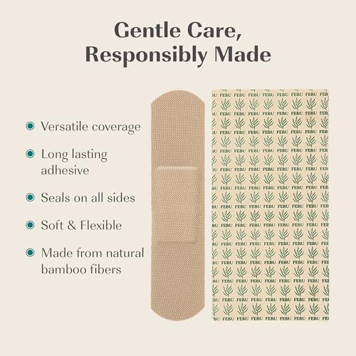 Eco-Friendly Bamboo Fabric Bandages - 75 Count, Hypoallergenic & Compostable