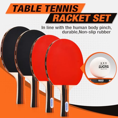 Ping Pong Paddles Set of 4 with Balls & Portable Case