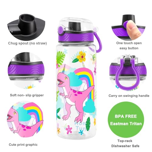 23oz Cute Rainbow Dinosaur Water Bottle for Kids