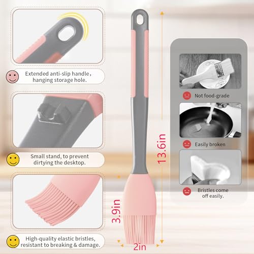Extra Long Silicone Pastry Brush & Spatula Set - Pink