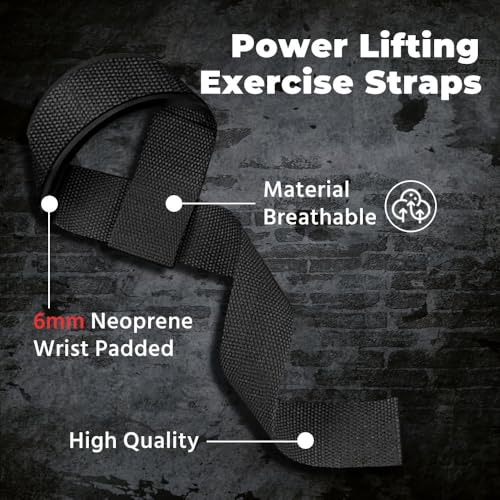 Padded Neoprene Weightlifting Straps for Power Lifting - Black