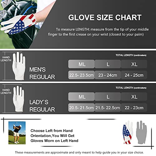 Golf Gloves – Left Hand for Right-Handed Men & Women, American Flag Pattern, GOLTERS Large