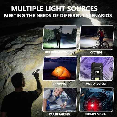 MAKDAK EDC Tactical Flashlight Rechargeable - 2PARK Digital Display High Lumens Pocket Light,5+4 Modes with UV Red White LEDs,Stainless Steel and IPX4 for Everyday Carry,Camping,Emergency