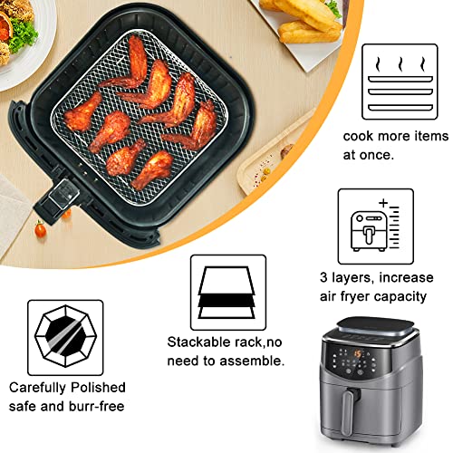 BYKITCHEN 8 Inch Square Air Fryer Rack for 6-7.5 QT Cosori, Ninja, Gourmia Airfryer - Stackable Food Dehydrator Accessory