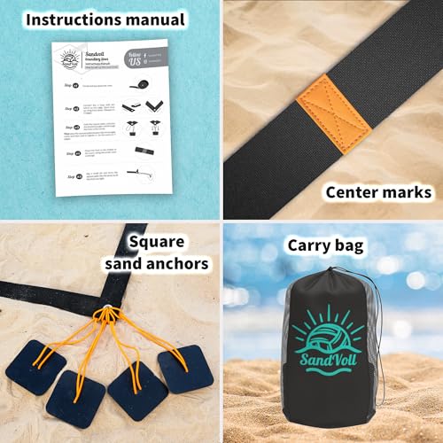 Beach Volleyball Boundary Lines Set - 2 Inch Portable with Anchors - Black