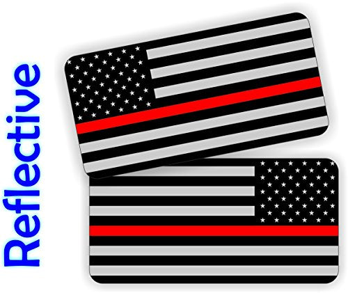 Reflective Thin Red Line Firefighter American Flag Stickers - 2x1 inches