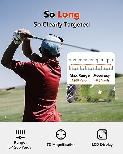 Golf Rangefinder with Slope, 7X Magnification, 1200 Yards