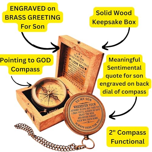 Engraved Compass Gift for Son - I Love You Variation