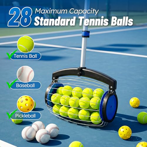 Tennis Ball Picker with Storage Bag - Adjustable Handle, No Bending