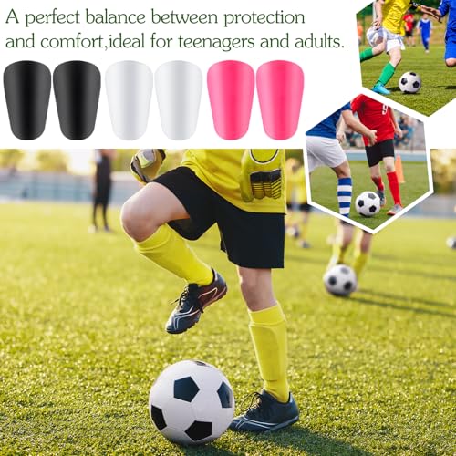 Mini Soccer Shin Guards - 3 Pairs, Lightweight Protective Gear - Black, White, Rose Red