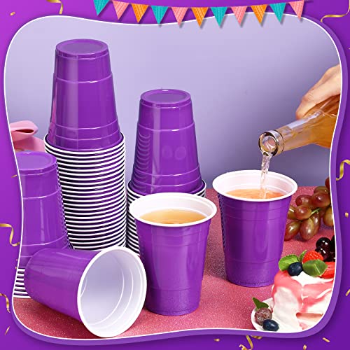 Lounsweer 100 Pack Purple 16 oz Plastic Party Cups - Disposable Drinkware