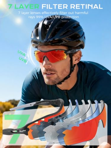 Polarized Sports Sunglasses with 5 Interchangeable Lenses - Black+Gray