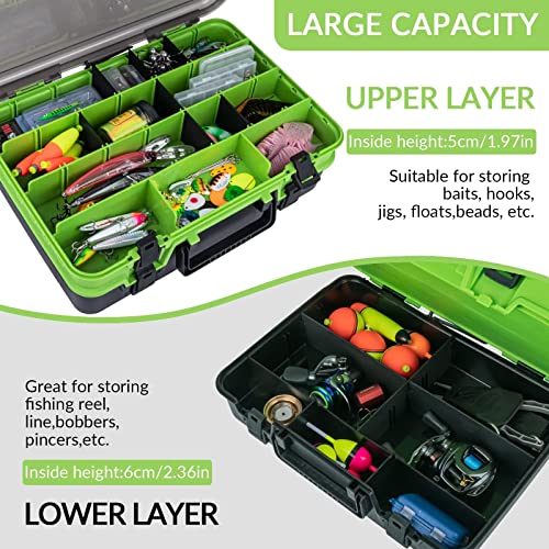 THKFISH Double Sided Green Tackle Box Organizer, 17 Dividers, Large Capacity