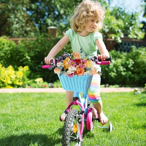 RainFlowwer Blue Kids Bike Basket with Adjustable Leather Straps & Hand Handles