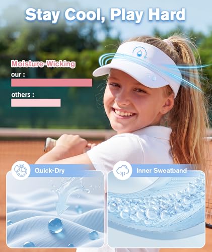 Komorebi Kids Sun Hat for Girls 6-12 Years Black & White Cotton Adjustable Visor for Golf & Tennis