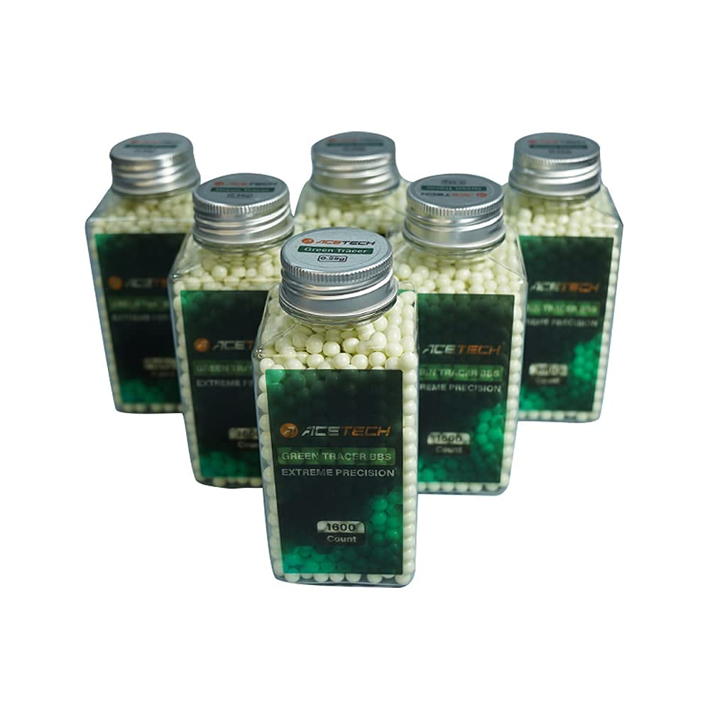 ACETECH Airsoft Tracer BB 6mm 9600 Count High Precision Polished Design (0.25g, Green)