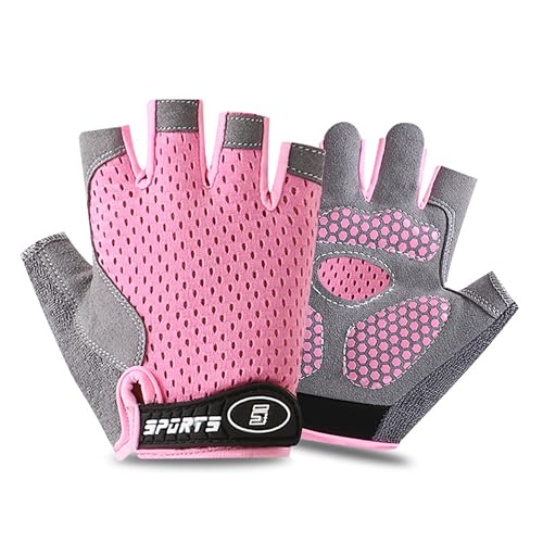 Kids Fingerless Cycling Gloves - Non-Slip for Ages 3-8 - Pink