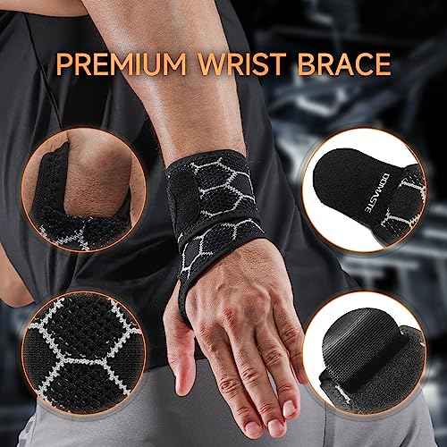 Sport Slim Wrist Wrap - Wrist Brace for Carpal Tunnel Relief, Neoprene-Free Compression Wrist Support for Workout, Adjustable Wrist Guards Fit Right Left Hand(Black, 2 Pack)
