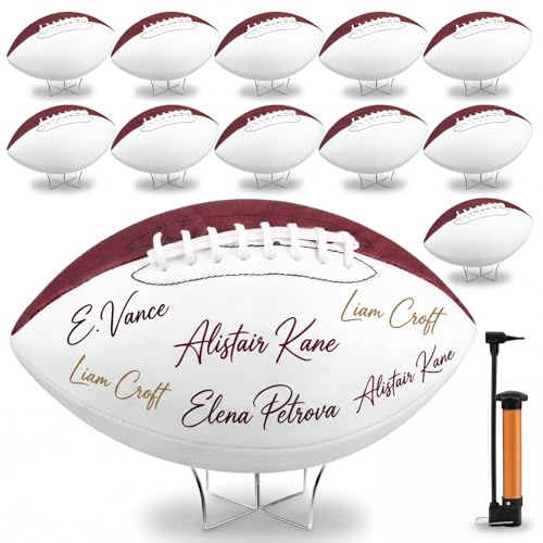 Hiboom Autograph Football Set with Stand - White & Brown Size 9, 4 Pack