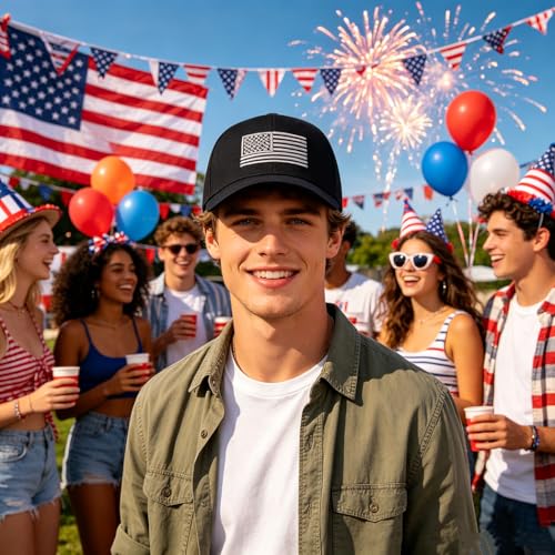 USA Flag Baseball Cap - Unisex Patriotic Hat - Black