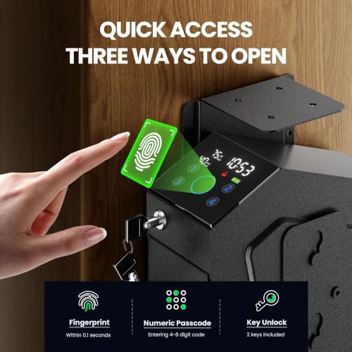 Biometric Bedside Gun Safe with Quick Access - Black