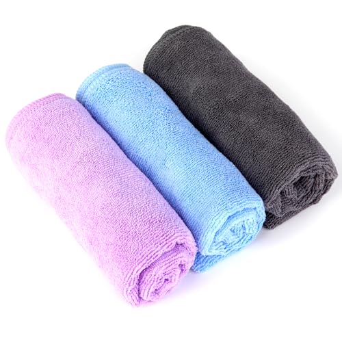 Microfiber Gym Towel Set - 3 Pack Soft Quick-Drying Towels - Grey, Blue, Purple