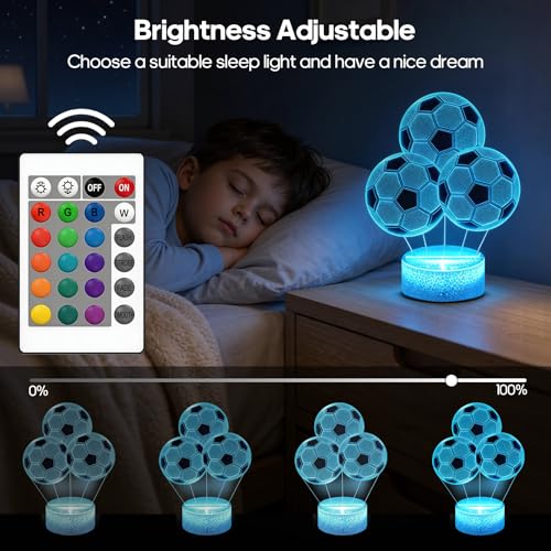 3D Illusion Soccer Night Light - 16 Colors, Remote Control
