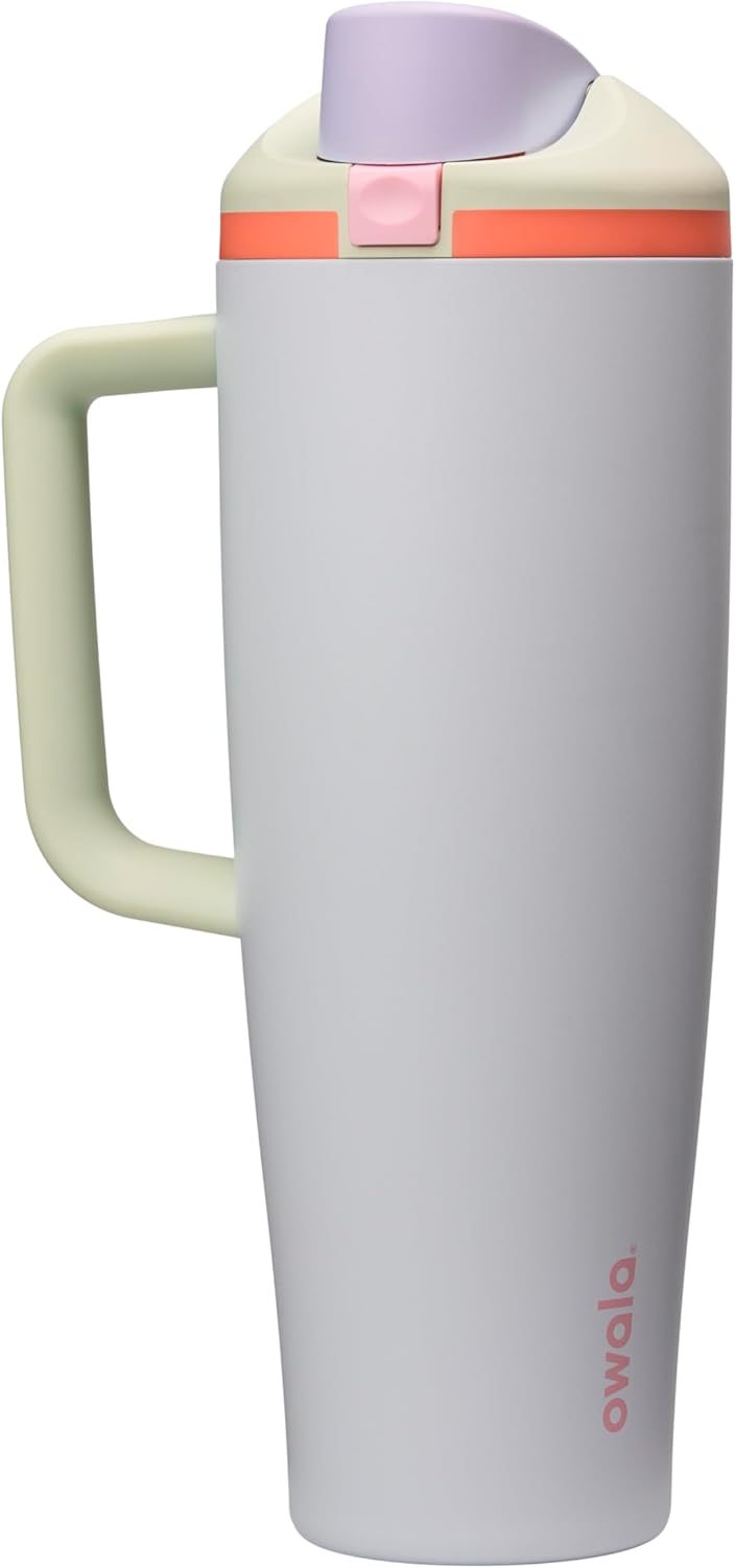 Owala FreeSip Tumbler - 40 Oz Stainless Steel - Stylish Mint & Purple Beach House Design