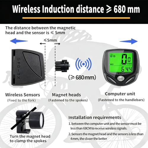 Wireless Waterproof Bike Computer - Multi-Function Speedometer with LCD Backlight