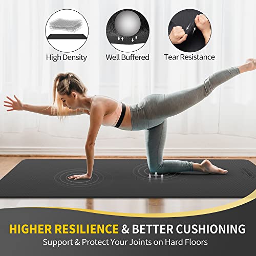 CAMBIVO Extra Wide Yoga Mat 72 x 32 inches, Non-slip 8mm Thick Exercise Mat, Dark Black