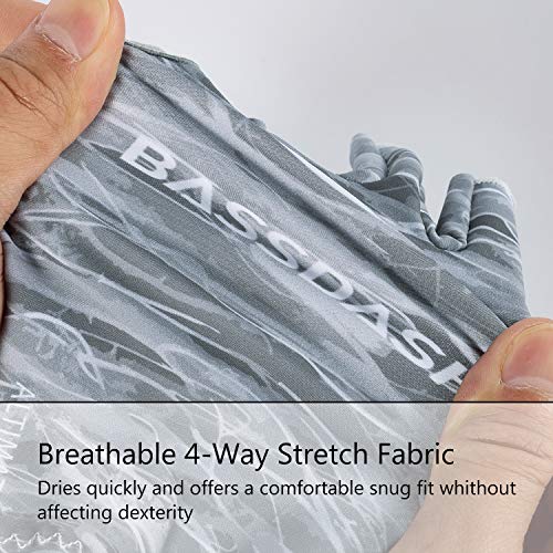 BASSDASH Altimate UPF 50+ Sun Protection Fishing Gloves - Grey Camo, Large