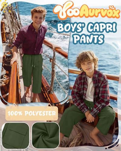 Boys' Cargo Capri Pants - 13-14 Years / Army Green