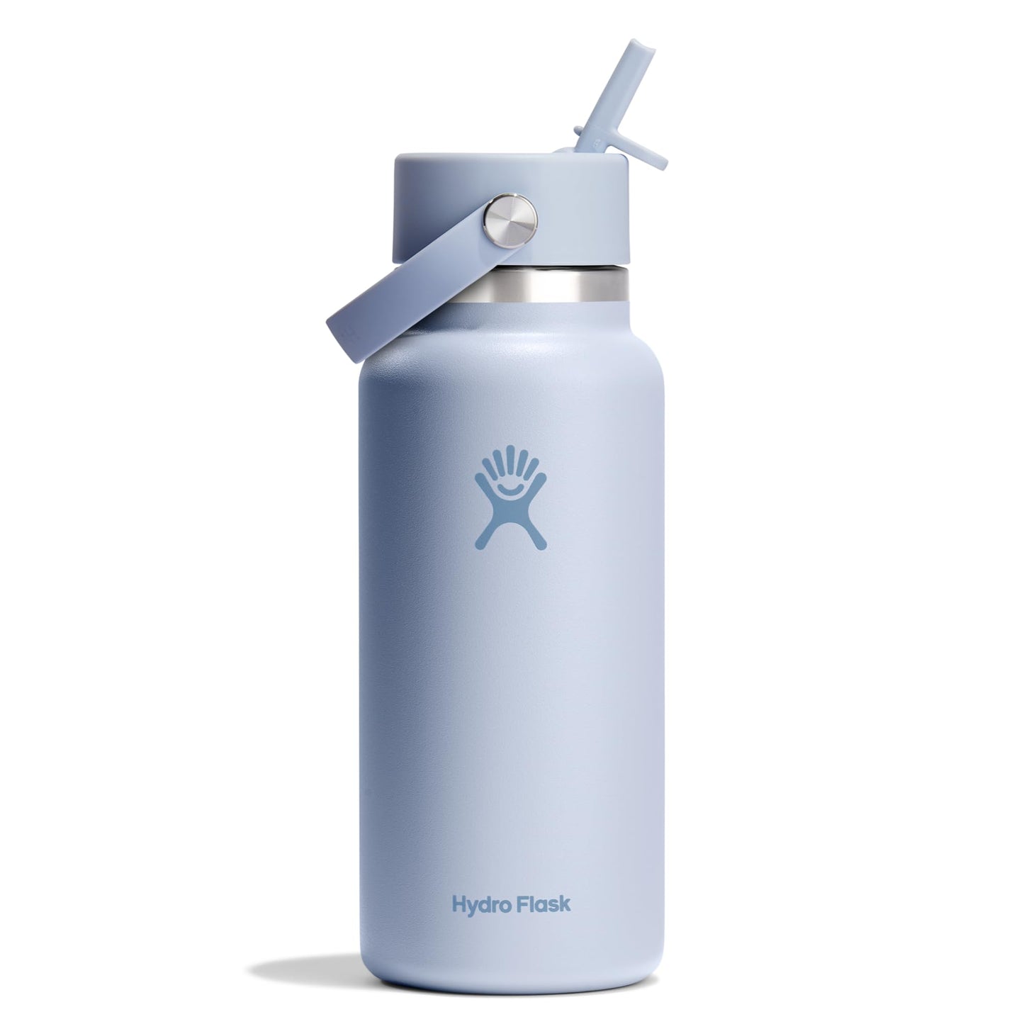 Hydro Flask Water Bottle - Insulated Stainless Steel - Wide Mouth Flex Straw Lid, Non Spill, Leakproof and Refillable in 32 Oz Surf Blue