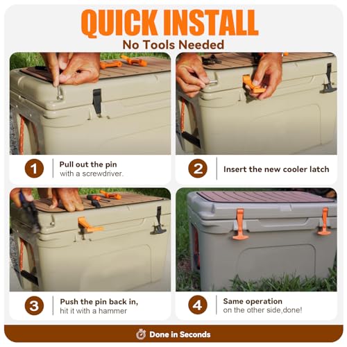 Poweka Orange Cooler Latches Replacement for Yeti & RTIC, 2 Pack, Durable Rubber