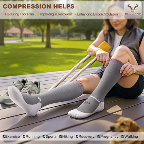 Cushioned Compression Knee High Sports Recovery Socks - Small-Medium, 3 Pairs Gray