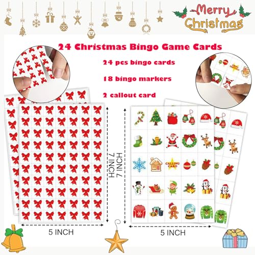 Christmas Bingo Game Set - 24 Cards with Markers for Family Fun