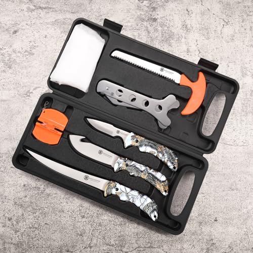 KNINE OUTDOORS Deer Hunting Knife Set with Field Dressing Tools - Game Processing Kit
