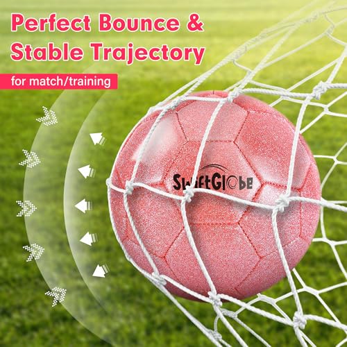 SwiftGlobe Size 4 Pink Glitter Soccer Ball for Kids 3-12 - Durable Youth Sports Gift