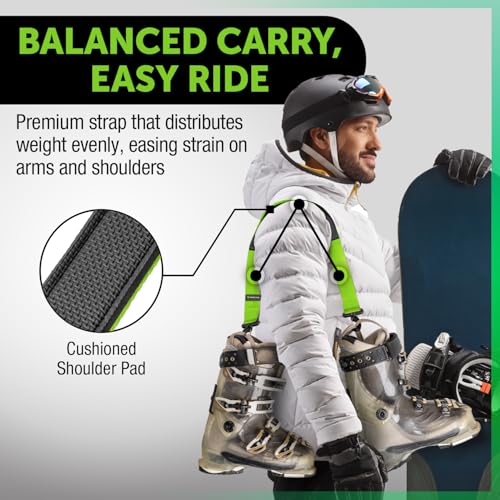 Ski & Snowboard Boot Carrier Straps - Green Anti-Slip Sling