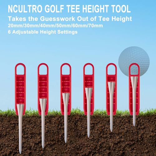 Adjustable Golf Tee Height Setter Tool - 6 Settings - Red
