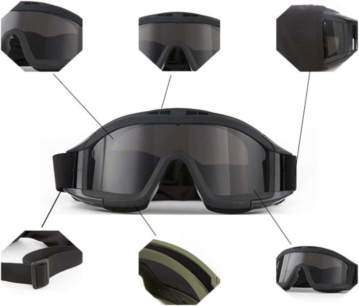 Skiennix Tactical Military Goggles - 3 Interchangeable Lenses | Wind & Dust Protection for Airsoft, Cycling, Combat Sports