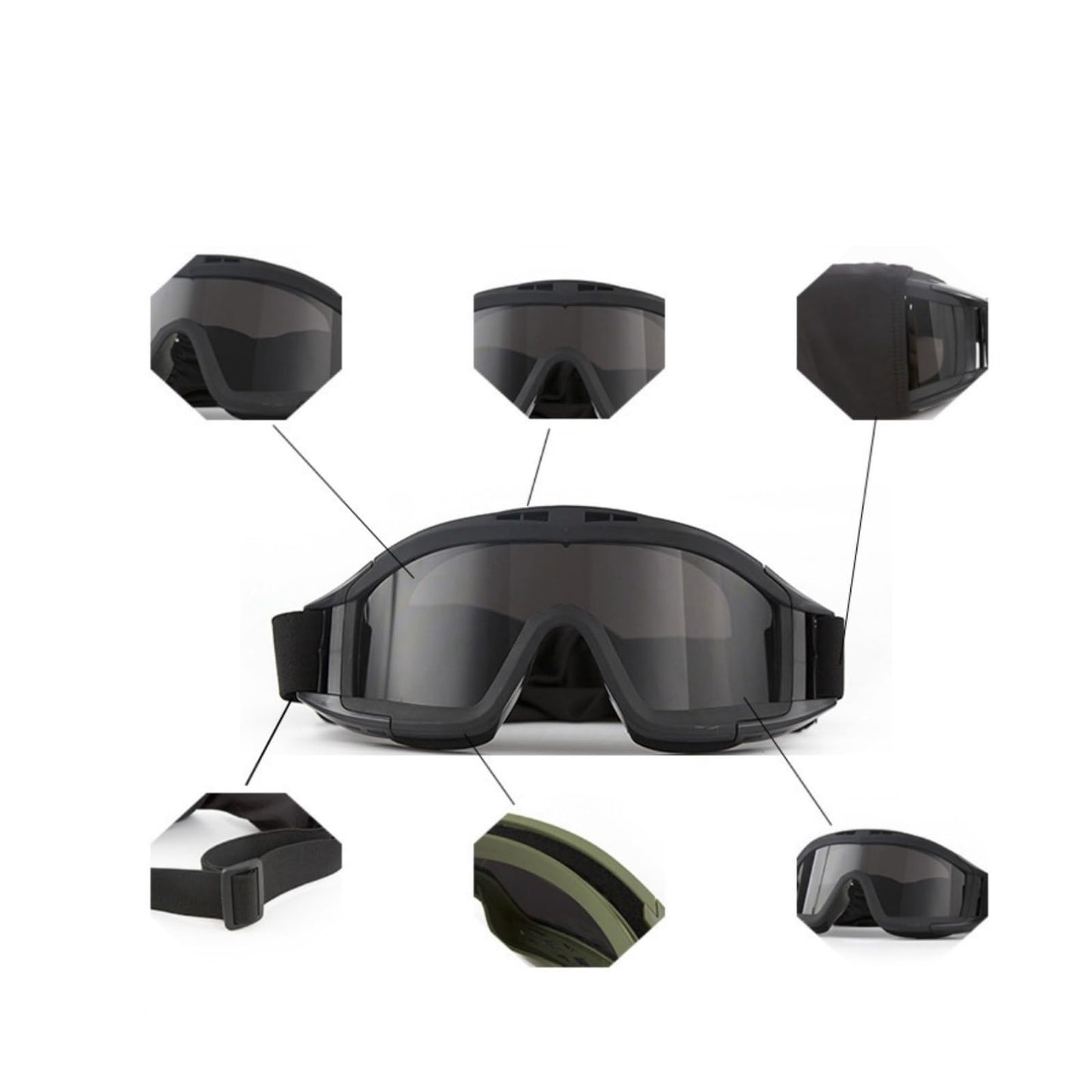 Tactical Military Goggles with 3 Interchangeable PC Lenses,PTU Frame,Wind/Dust Protection, for Airsoft,Cycling, Combat Sports (olive drab)