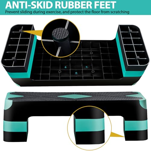 Aerobic Exercise Step Platform with Adjustable Risers - Green