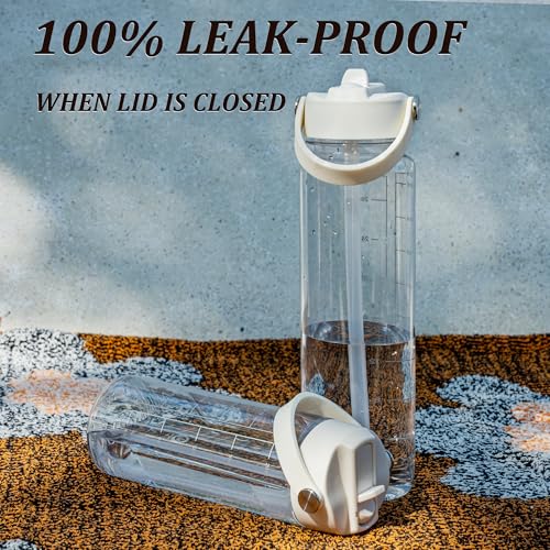 GOPPUS 32oz Clear White Water Bottle with Flip Straw, BPA-Free Tritan, Leakproof & Lightweight