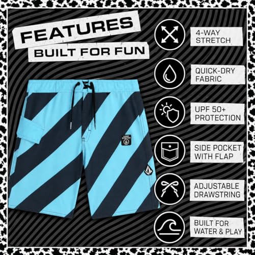 Volcom Boys Blue Stripes UPF 50+ Quick Dry Swim Trunks 10-12 with Pocket