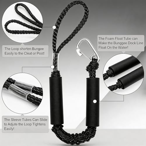 Manifish Bungee Dock Lines for Boats, 2 Pack 2 ft with 316 Stainless Clips – Black