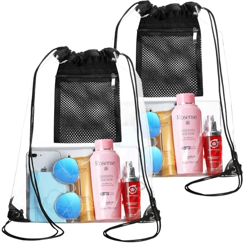 Clear Drawstring Bag - Waterproof Stadium Security Backpack - Black