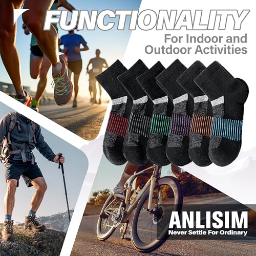 Anlisim Merino Wool Ankle Running Hiking Socks - Large Black Mixed Pack