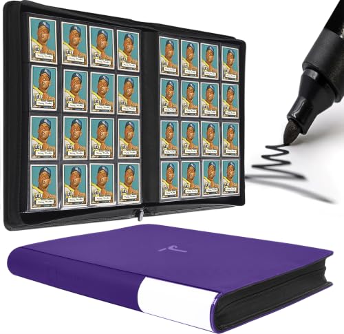 Purple 16 Pocket Trading Card Binder Holds 1600+ Cards with Zipper & Label