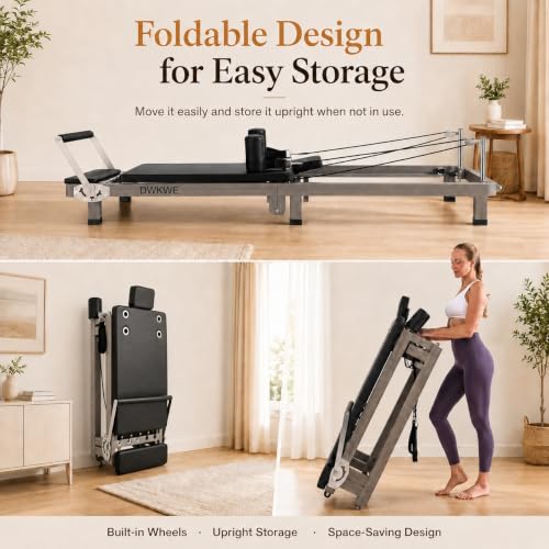 Foldable Pilates Reformer with Adjustable Foot Bar & Dual Resistance